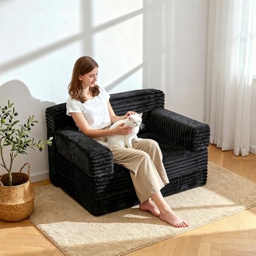 Folding Sofa Bed,Convertible Sofa Bed with Armrest Foldable Sleeper Black