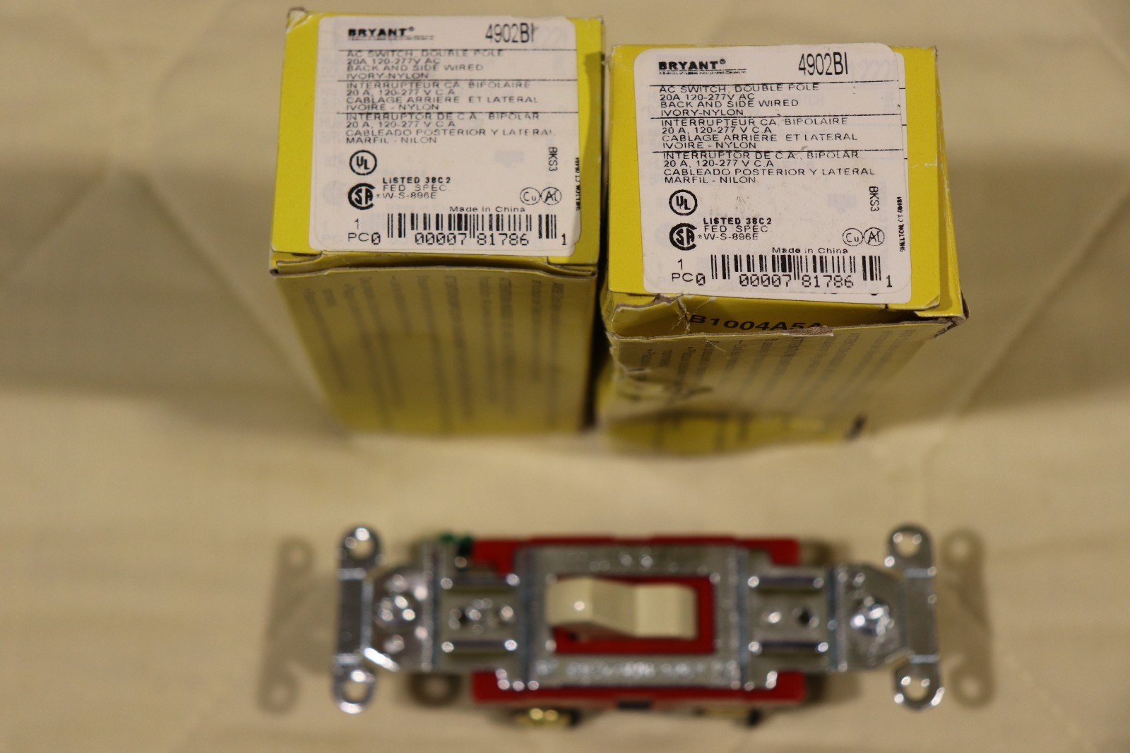 Lot of 2 Bryant Hubbell 4902BI Double Pole Toggle Switch  20A  120/277V  Ivory