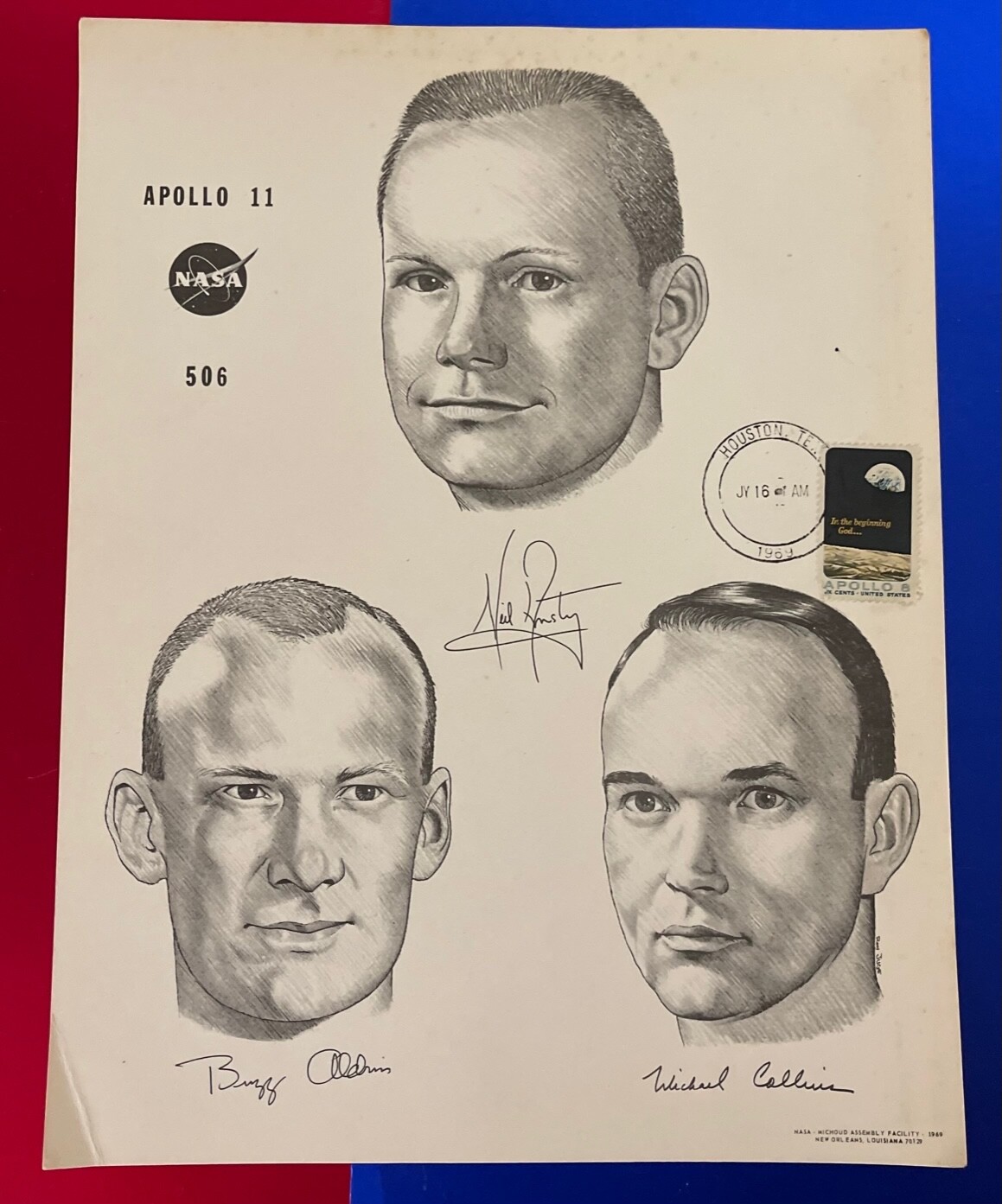 APOLLO 11 ORIGINAL MFA MANNED FLIGHT AWARENESS CREW & CANCEL STAMP