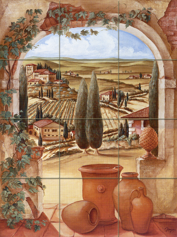 Mural Tumbled Marble Backsplash Toscana Pot Tile #146