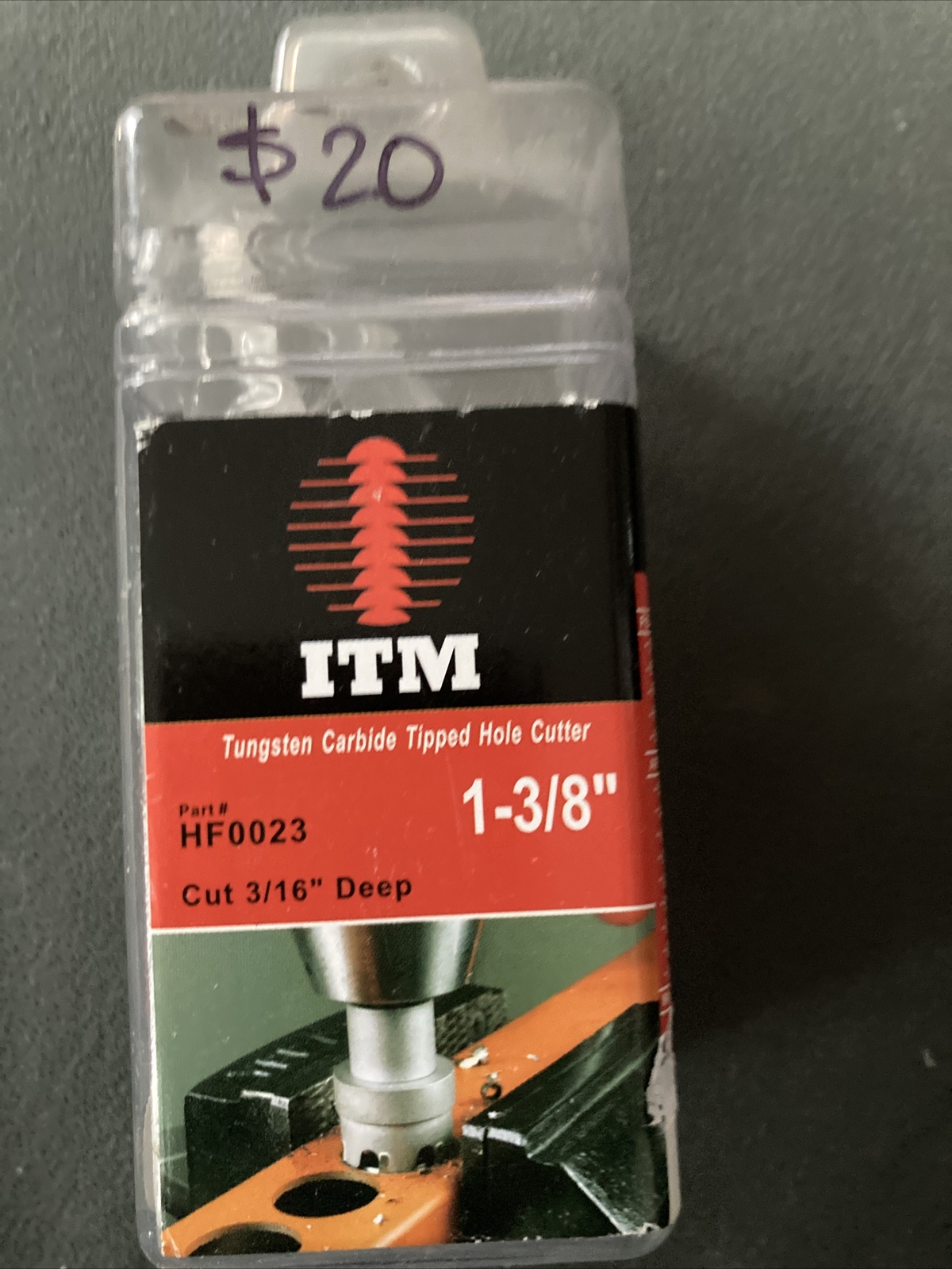 ITM HF0023 Tungsten Carbide Tipped Hole Cutter 1-3/8" Cut 3/16" Deep.