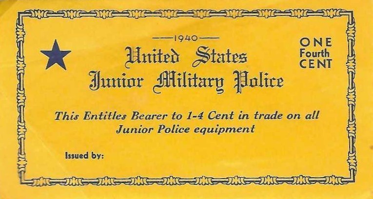 WWII 1940 MILITARY TRADE TOKEN CHIT   1/4 CENT JUNIOR MILITARY POLICE EQUIPMENT