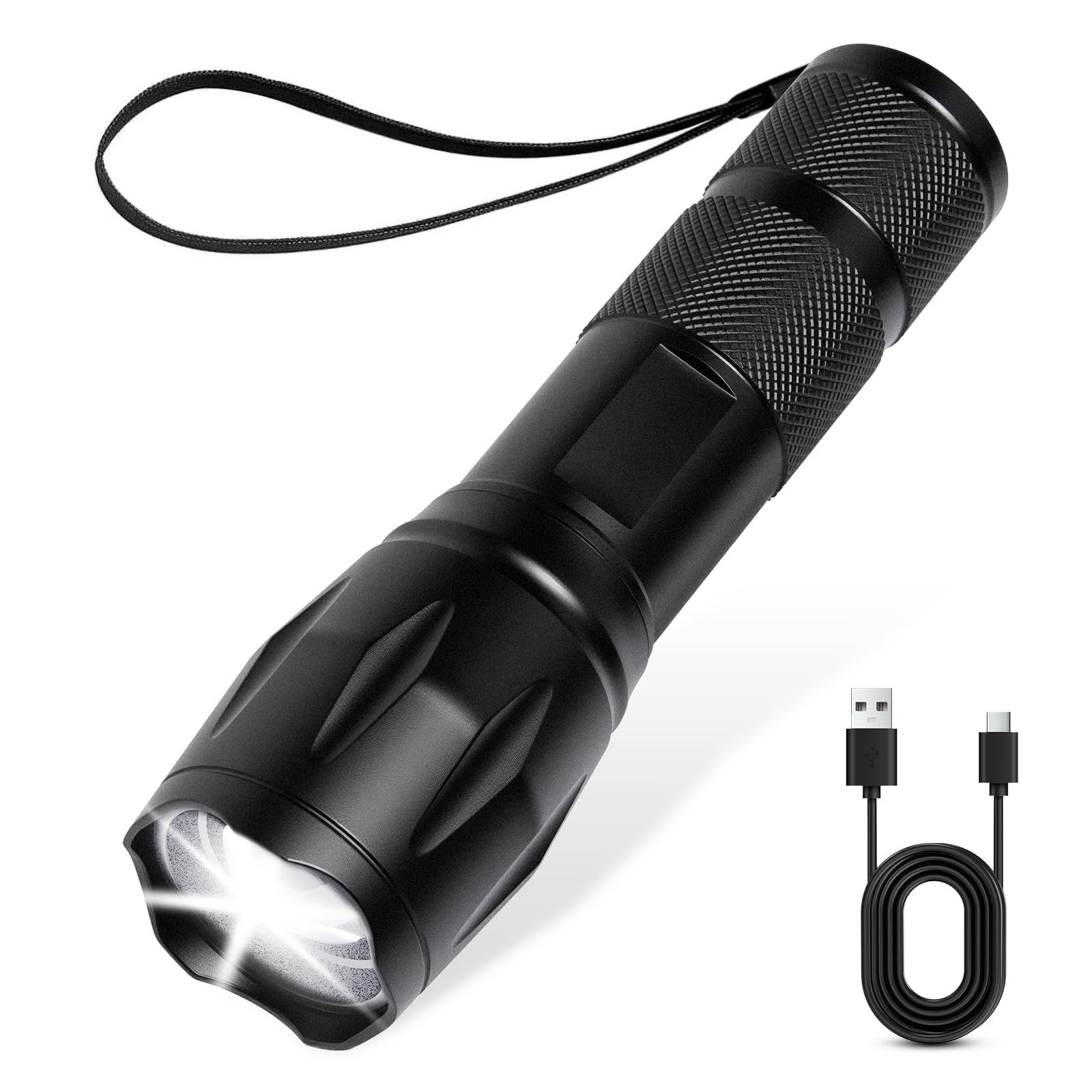 Rechargeable LED Flashlight, Bright Tactical Torch High Lumens, White Light, ...
