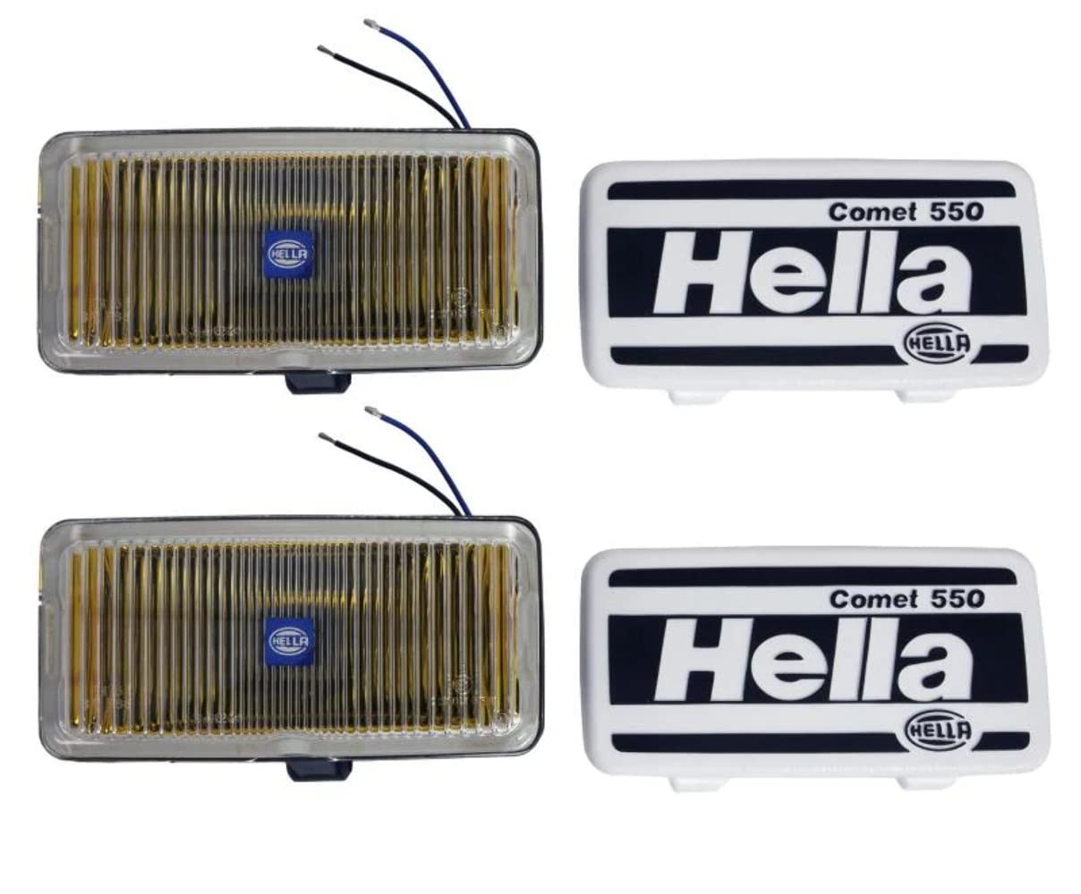 Hella 550 Series Rectangle Fog Light Black Amber Lens Halogen Visibility Kit