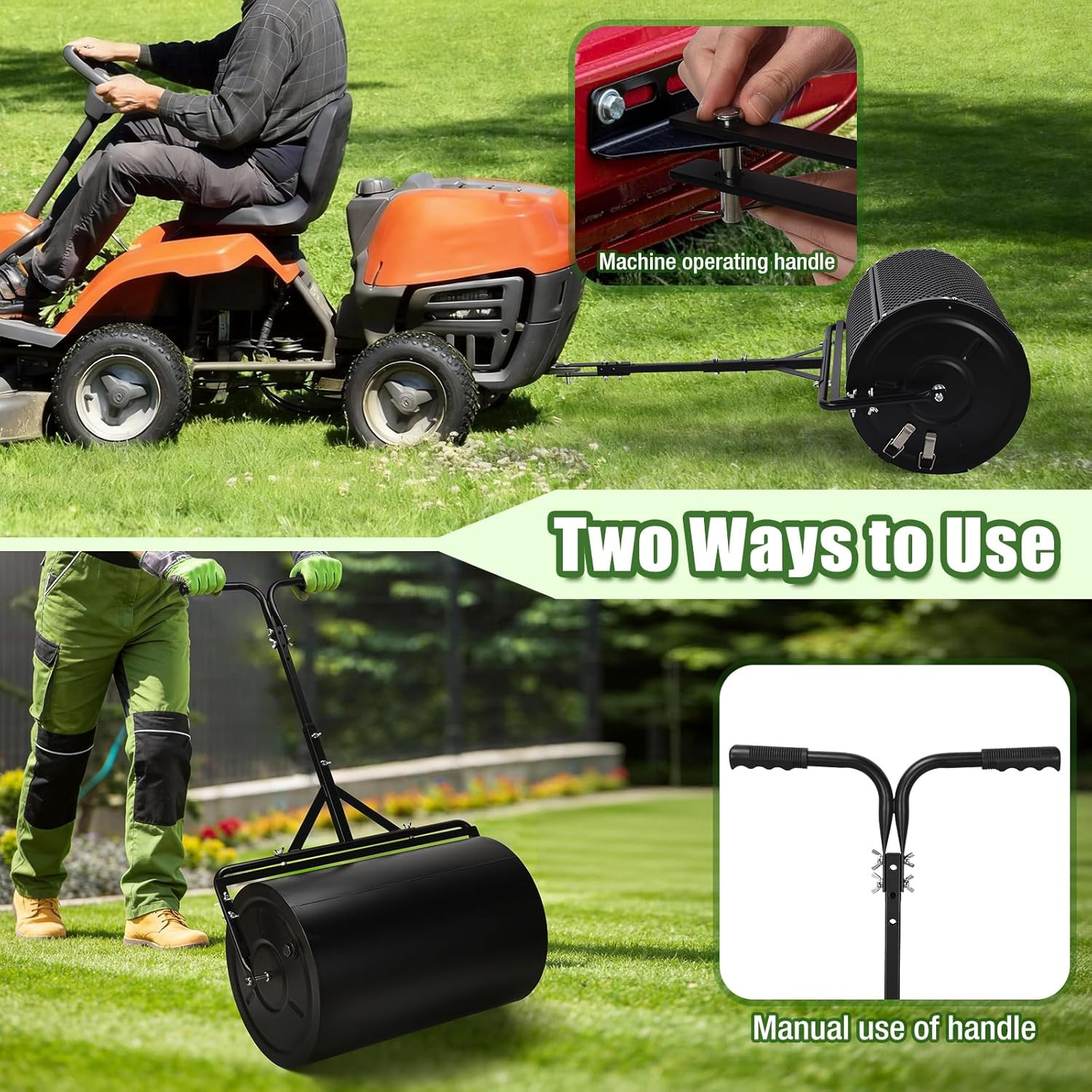24 Inch Compost Spreader & Lawn Roller, Featuring One Mesh Roller and One 23 Gal