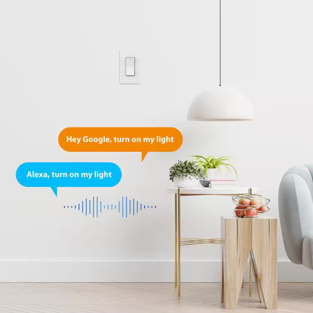 15 Amp Single-Pole White Smart Light Switch with Wi-Fi and Bluetooth Technology