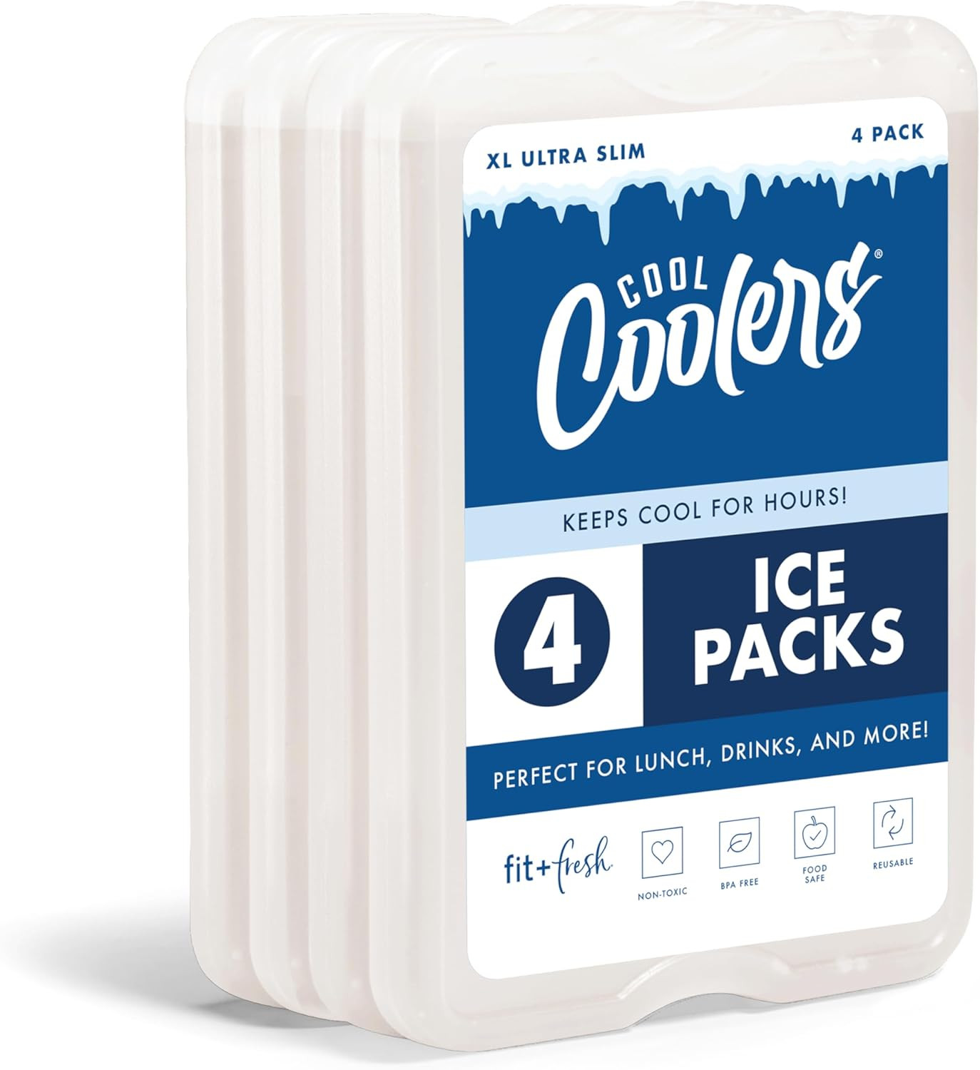 Cool Coolers by  4 Pack XL Slim Ice Packs, Quick Freeze Space Saving