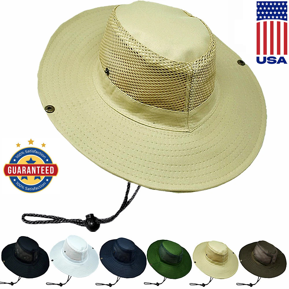 Summer Bucket Boonie Hat Fishing Sun Brim Cool Mesh Top Solid Outdoor Cap Hats
