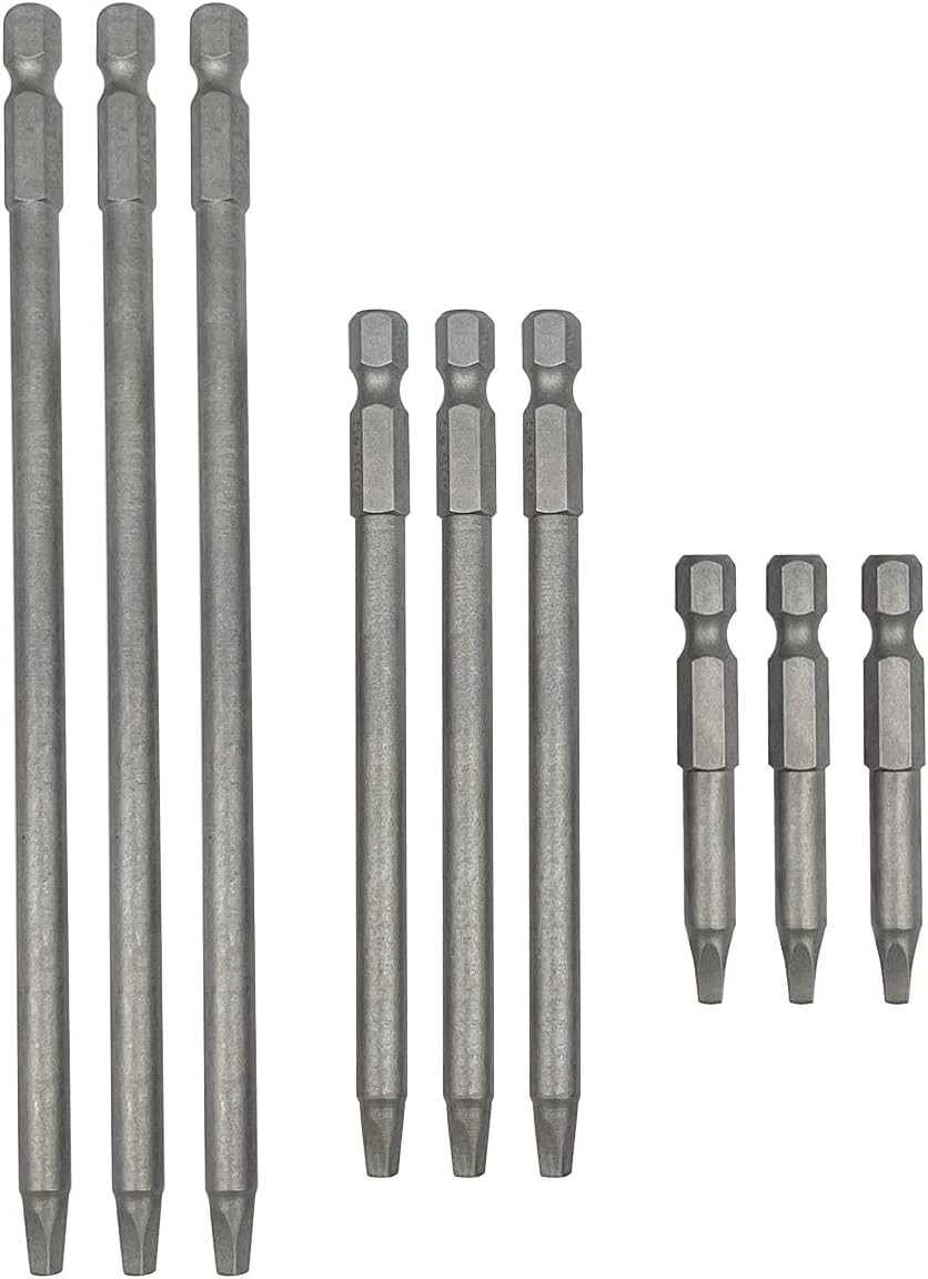 Set of 9 Pieces Magnetic SQ2 Square Head Screwdriver Bits 1/4 Inch Hex Shank Squ