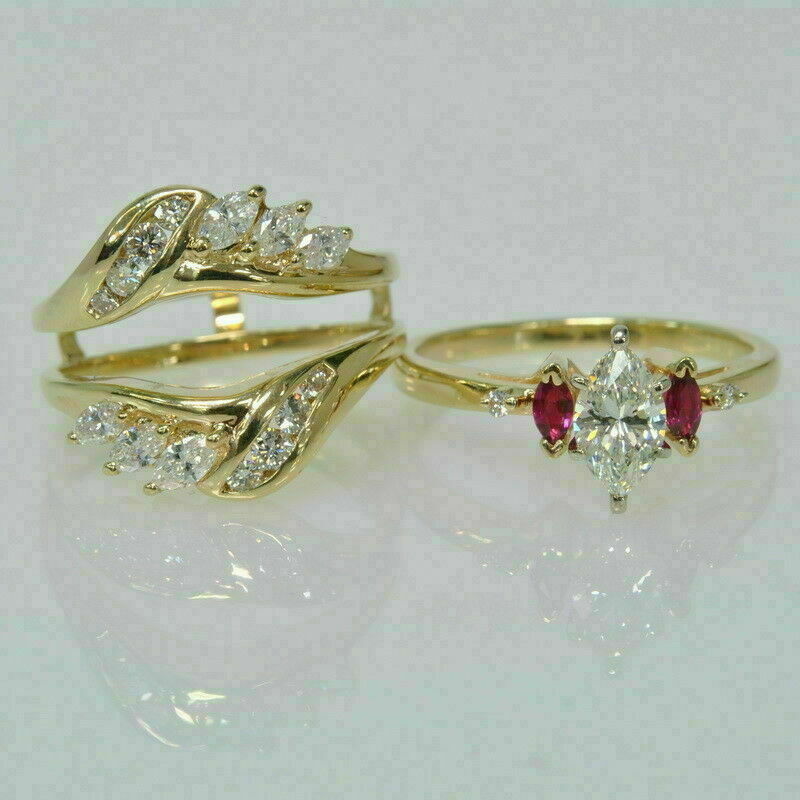 2Ct Marquise Diamond Lab Created Ruby Enhancer Band Ring 14k Yellow Gold Finish