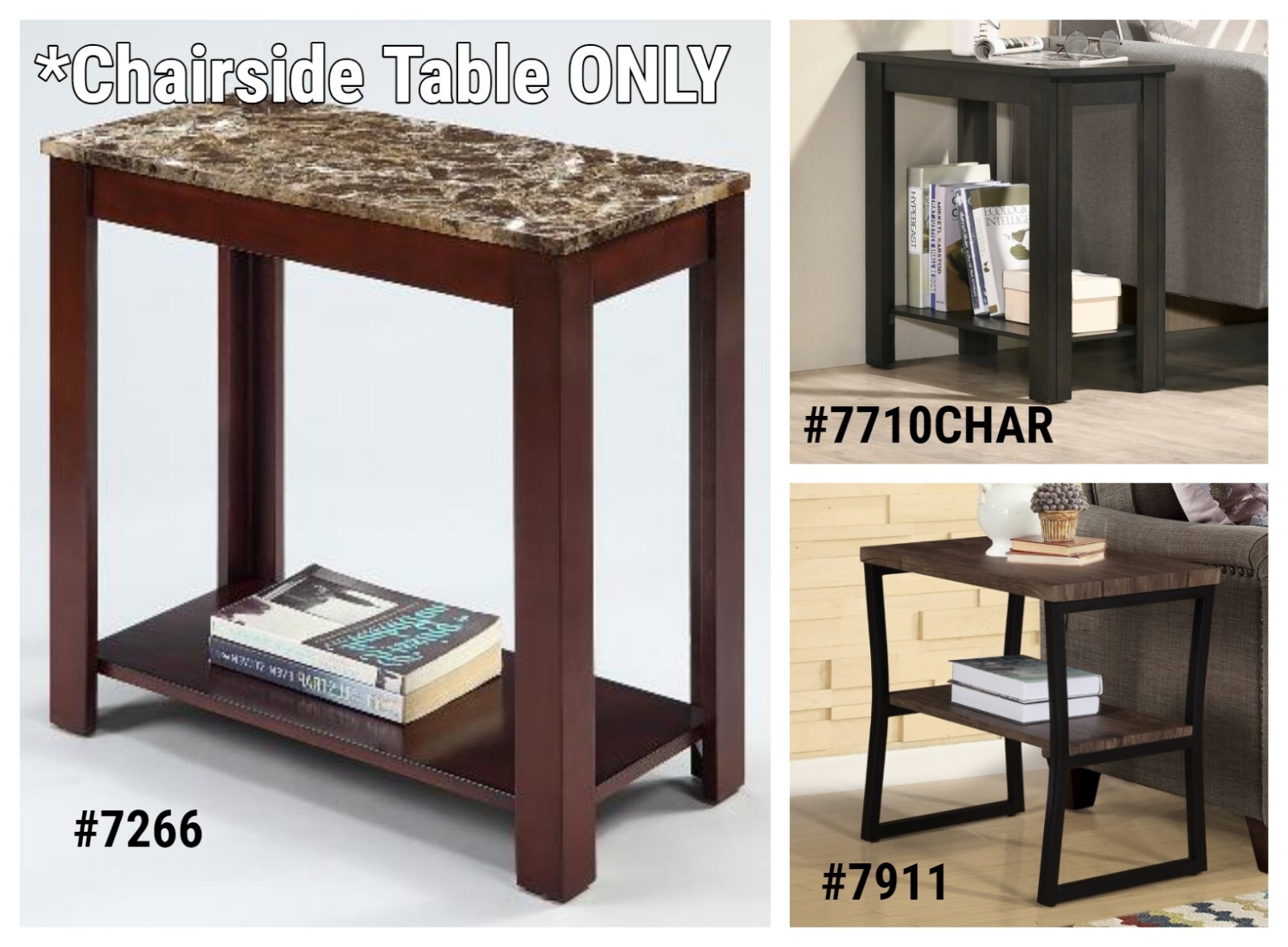 CrownMark 3-Style Devon / Pierce / Denver Side Table CM-7266 CM-7710 CM-7710CHAR