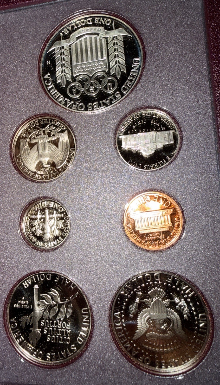 ⭐️1992 S Prestige Proof Set Olympics 90% Silver Dollar 7 US Coins⭐️