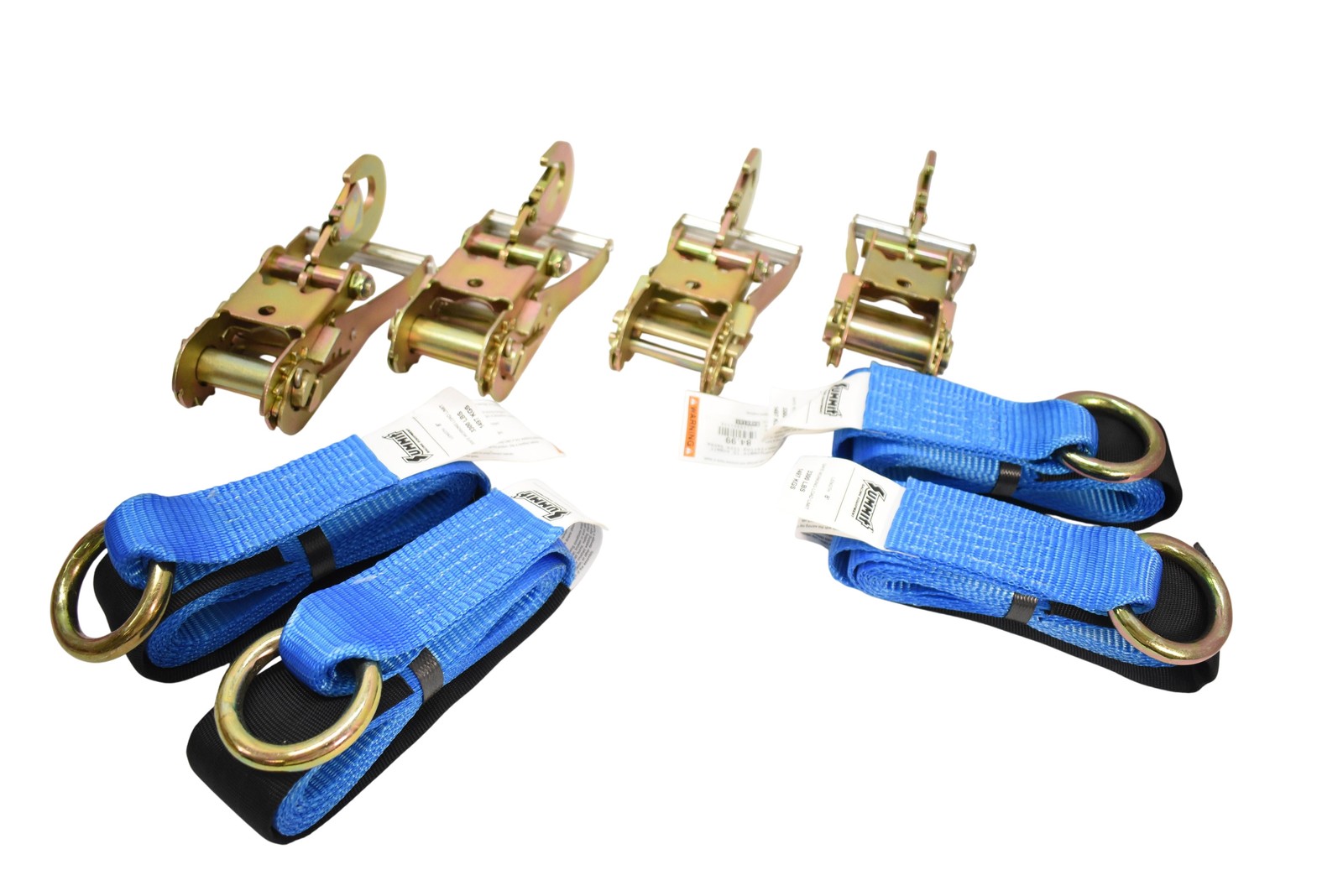 Lot Of 4 Summit Racing 8' Ratchet Tie Down Straps WLL 3300 Lb Blue D-Ring Cargo