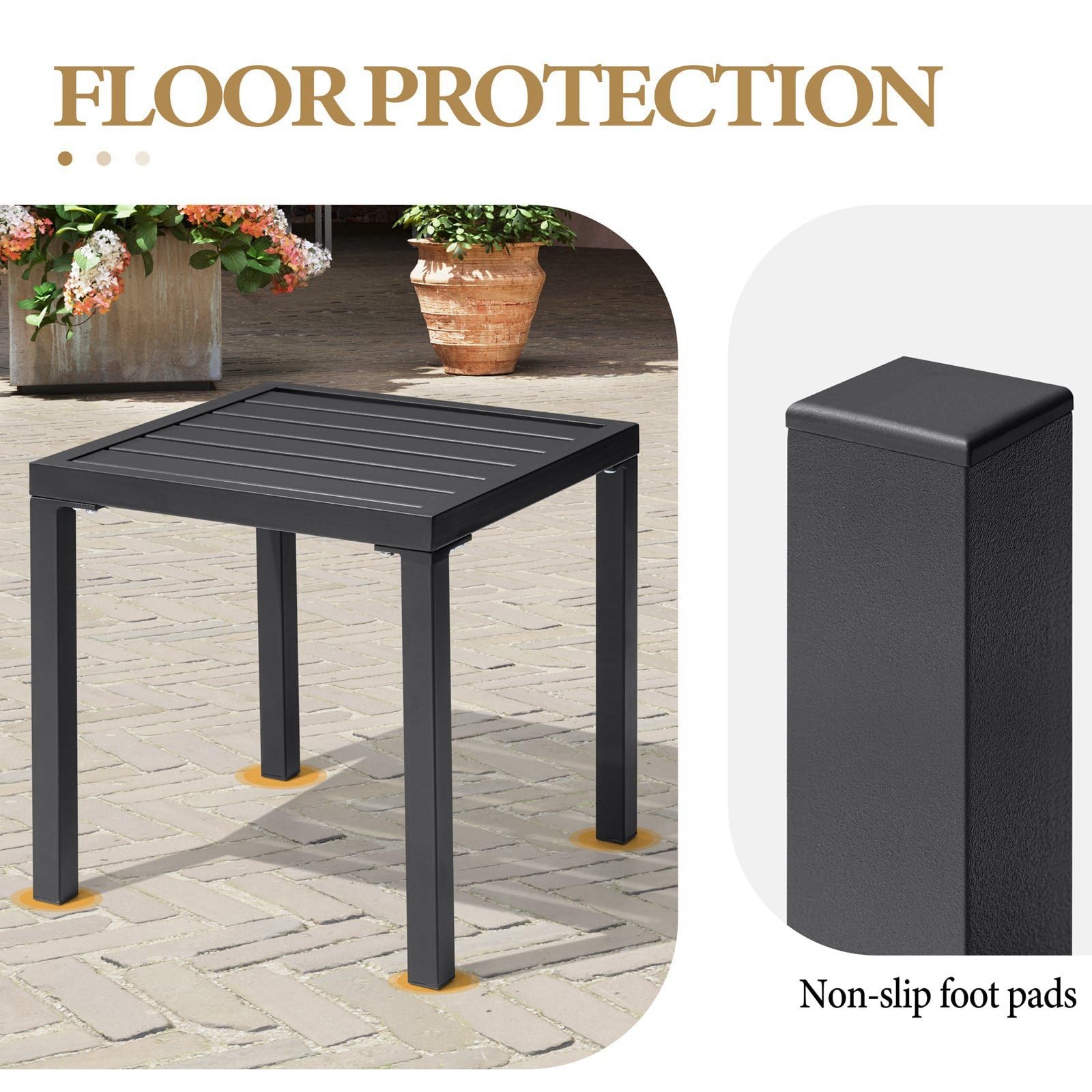 Outdoor Side Table, Black Small Square Metal End Table with Easy Assembly, We...