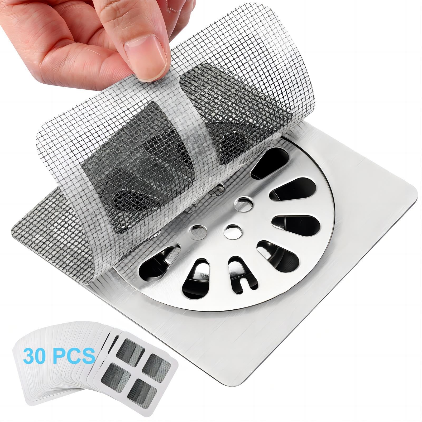 30 Pack Disposable Shower Drain Hair Catcher Stickers 4"x4" Strong Adhesive Mesh