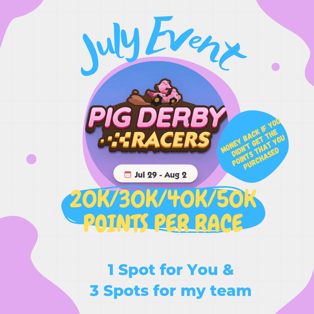 Mono_poly Go Pig Derby Racers July 29th, 2026 (Points per Race)
