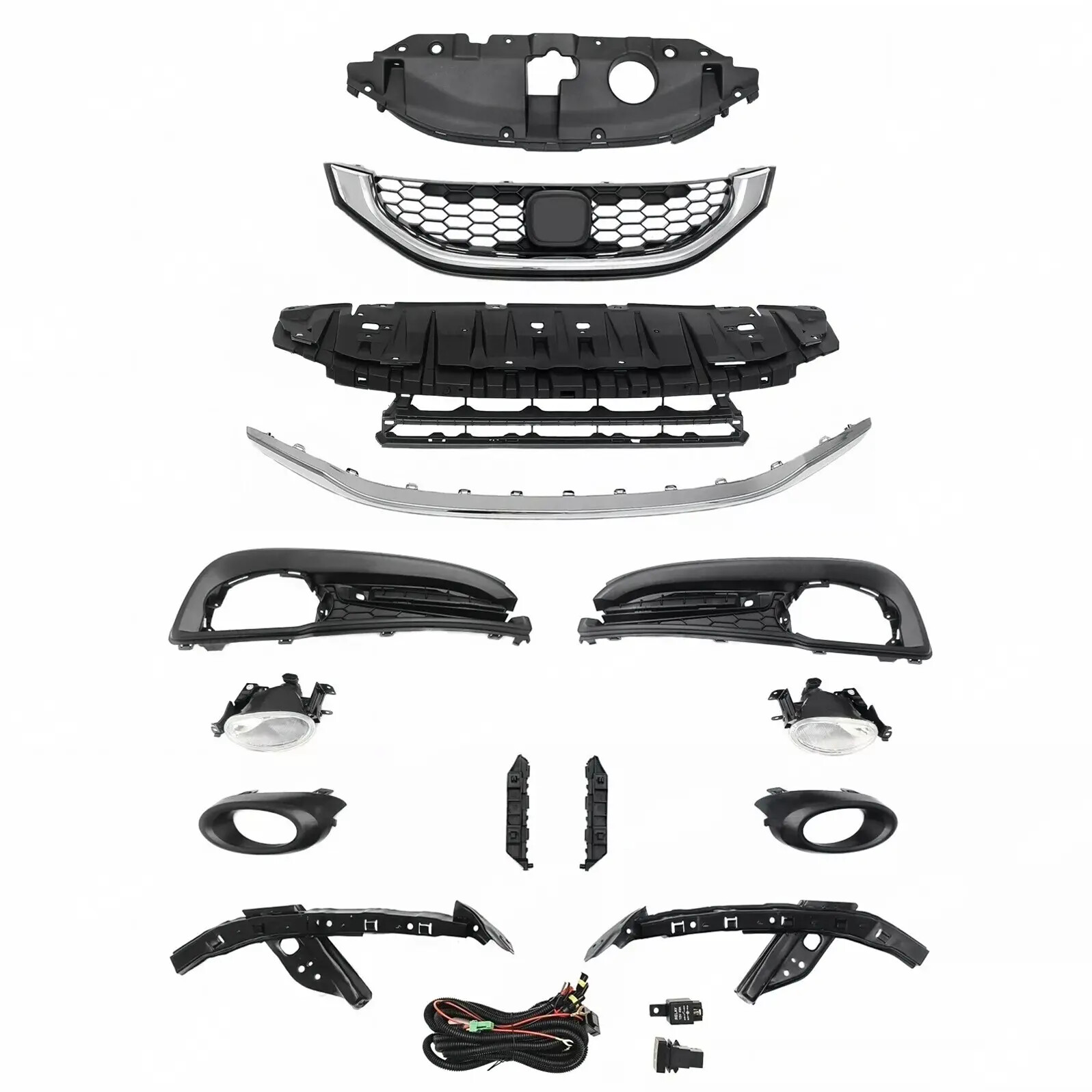 14PC Bumper Grille Mesh Fog lamps HeadLamp Bracket Kit For CIVIC Sedan 2013-2015
