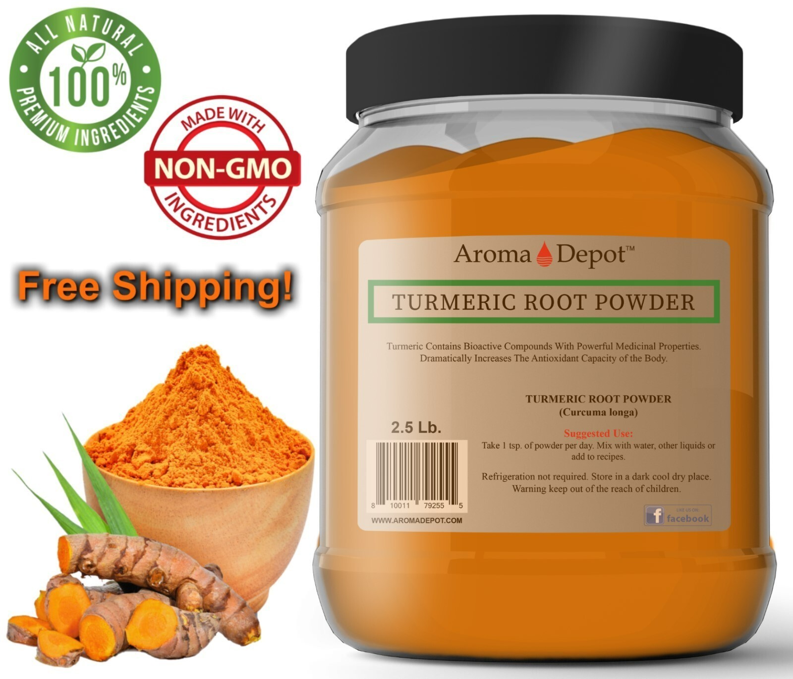2.5 lb Turmeric Root Powder  100% Pure Curcuma Longa Tumeric 40 oz JAR