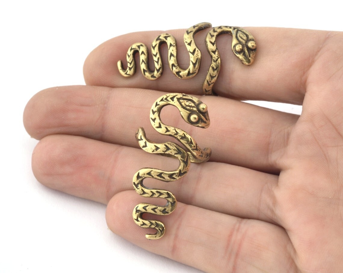 Snake Ring Statement Animal Adjustable Antique Bronze plated brass 4005
