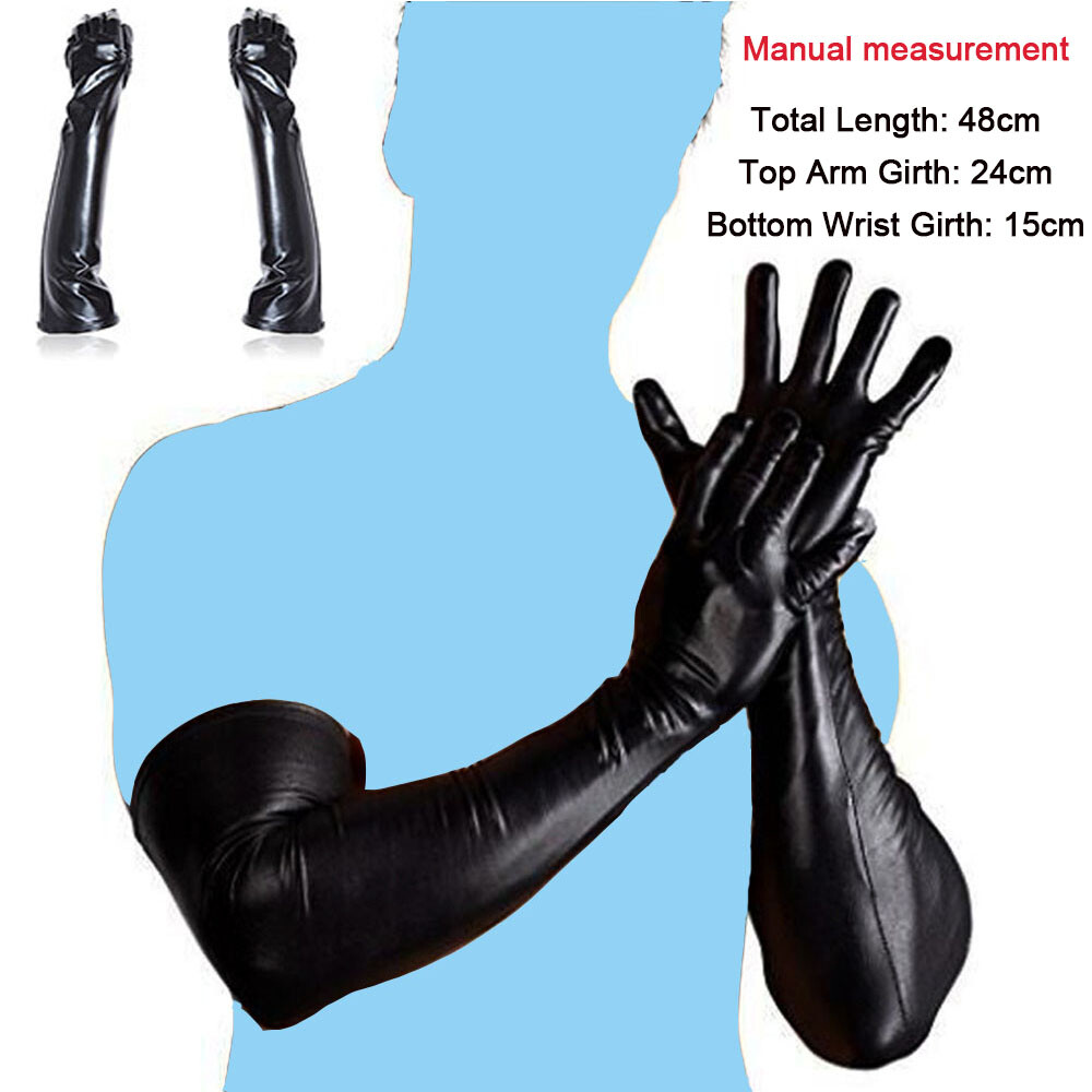 Patent Leather Black Wet Long Gloves Women Men Cosplay BDSM Bondage Slave Games