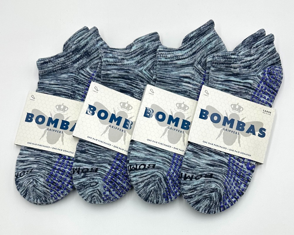 4 pairs Men's Athletic Gripper Ankle Socks Cushion Size Large Light blue BOMBAS