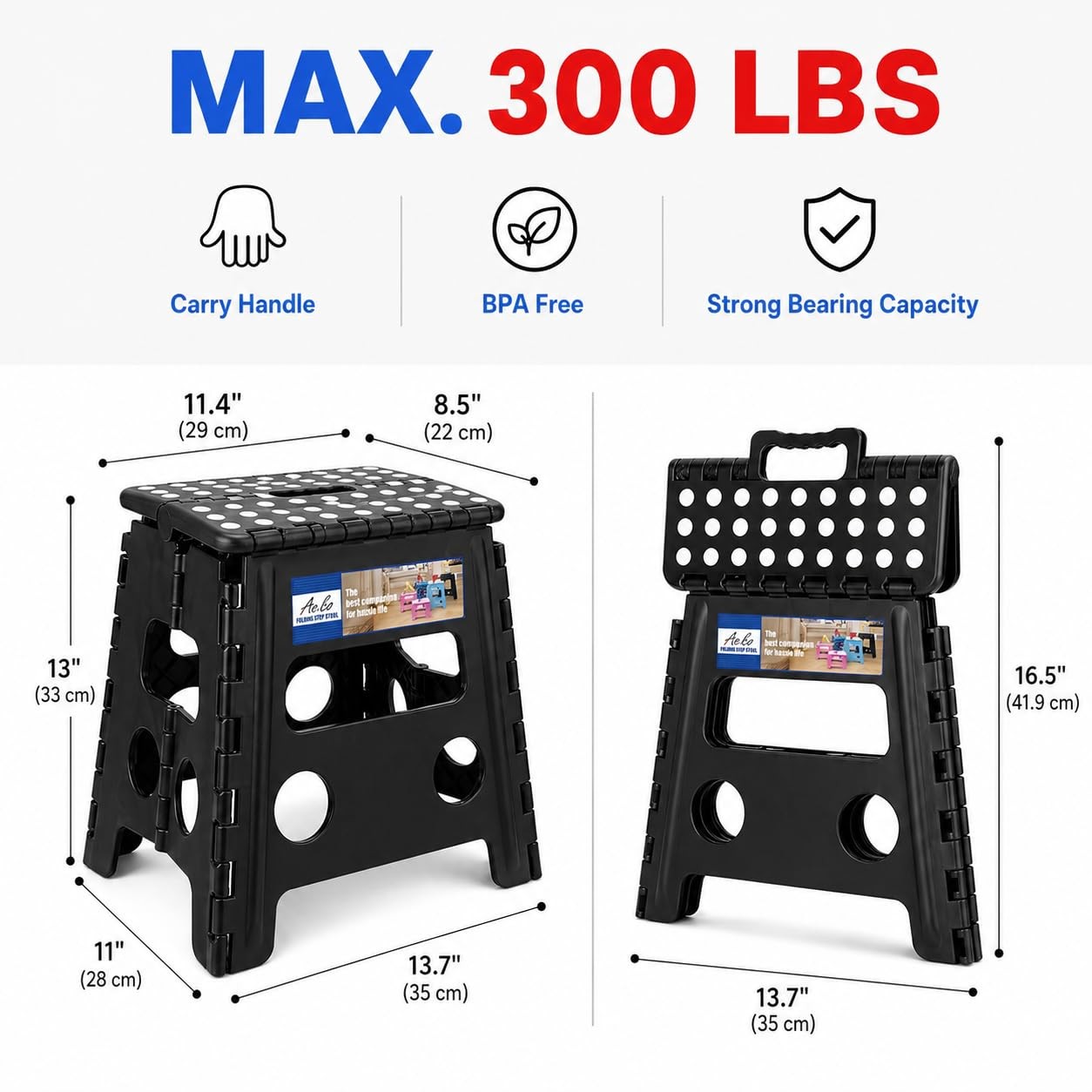 2PACK Folding Step Stool - 13" Height Premium Heavy Duty Foldable Stool for K...