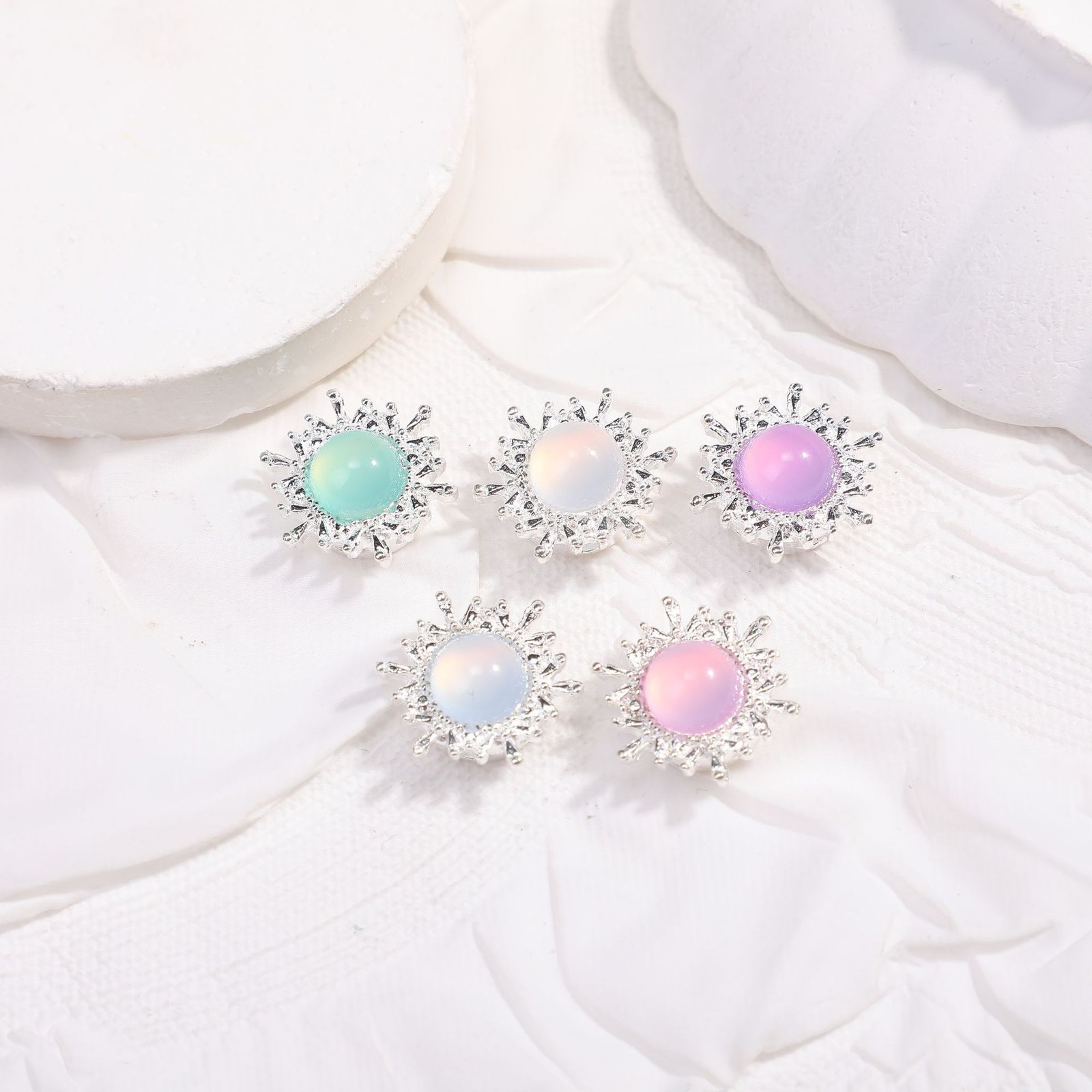 Diamond studded multi pass bead ring face DIY alloy accessories 5pcs