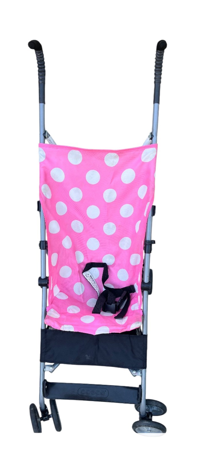 Pink Polka Dot Umbrella Stroller Single Seat Folding Toddler Plastic Wheels