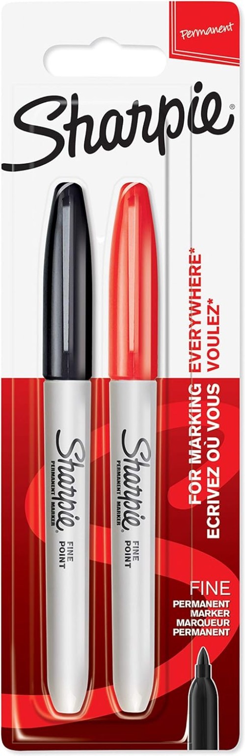 Permanent Markers, Fine Tip, Black & Red, 2 Pack
