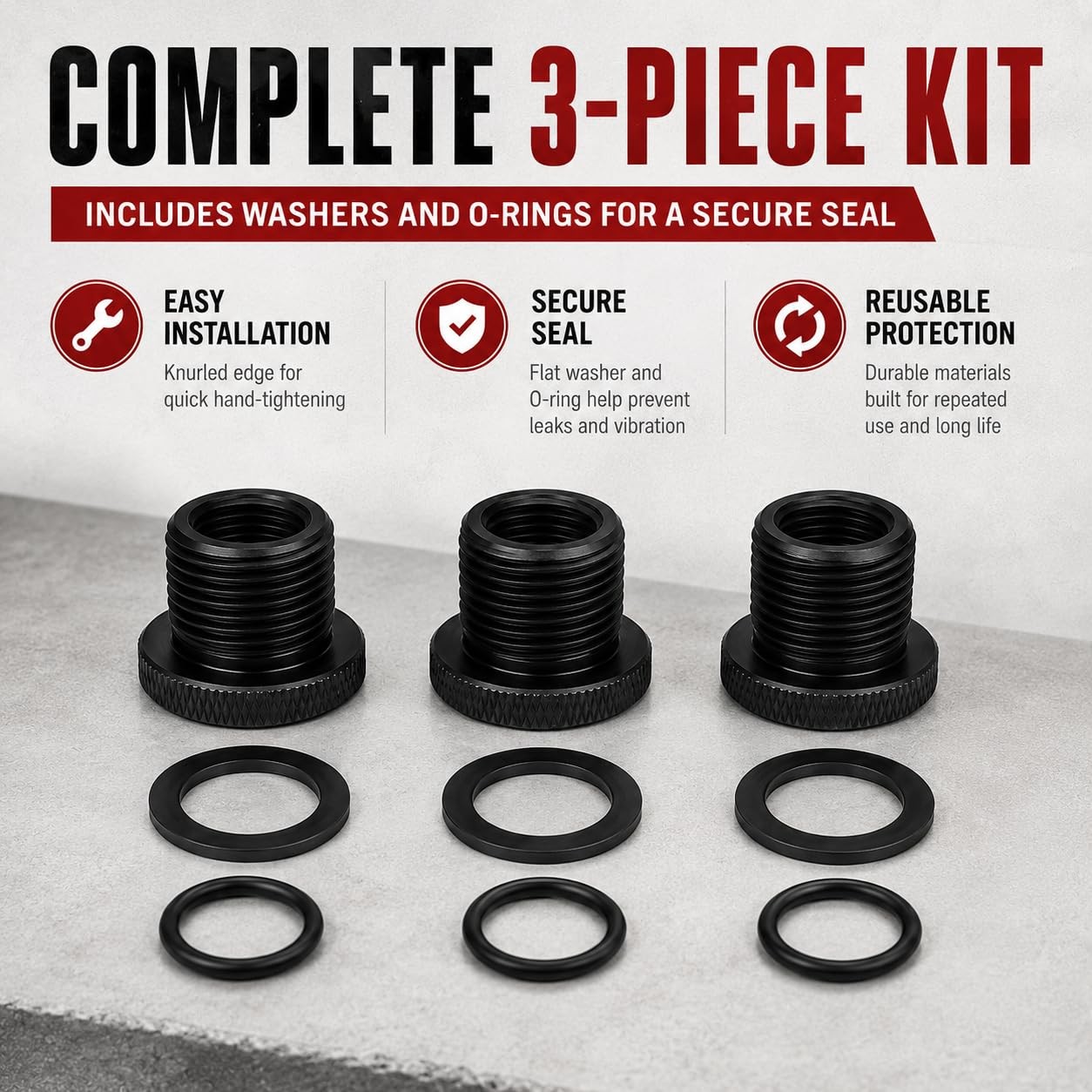 3 Pack Black 1/228 and 3/416 Thread Protector Adapters Washers Kit Box
