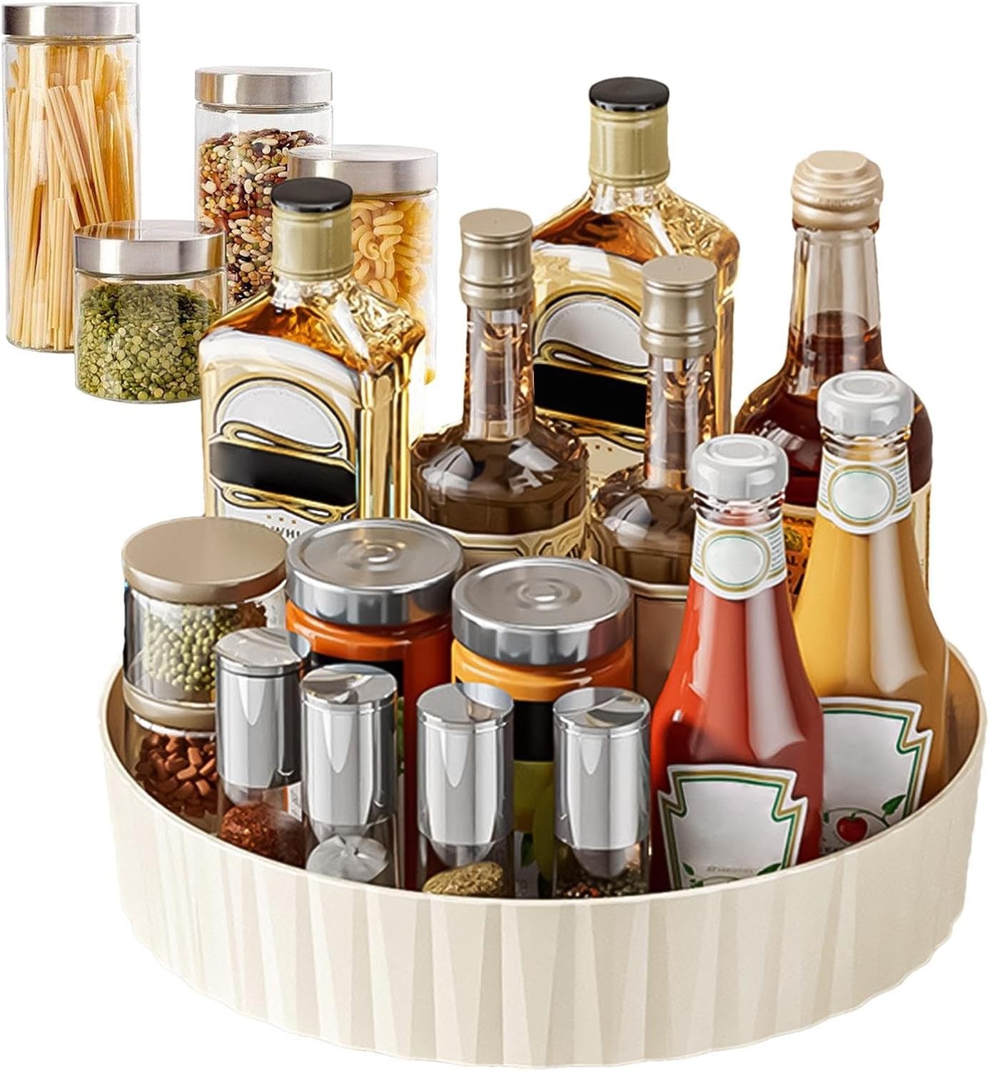 Turntable Spiice Organizer,Countertopp Storage Tray,Kitchen Jar Rack for Cooking