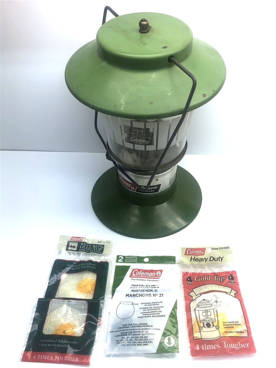 Vintage Coleman Lantern 5114 w/ Pyrex Tapered Picket Fence Globe & Extra Mantles