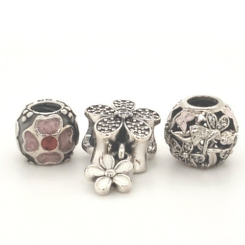 Pandora 925 Daisy 790433ER 791841en68 7918208cz Pink flower slide charms NEW