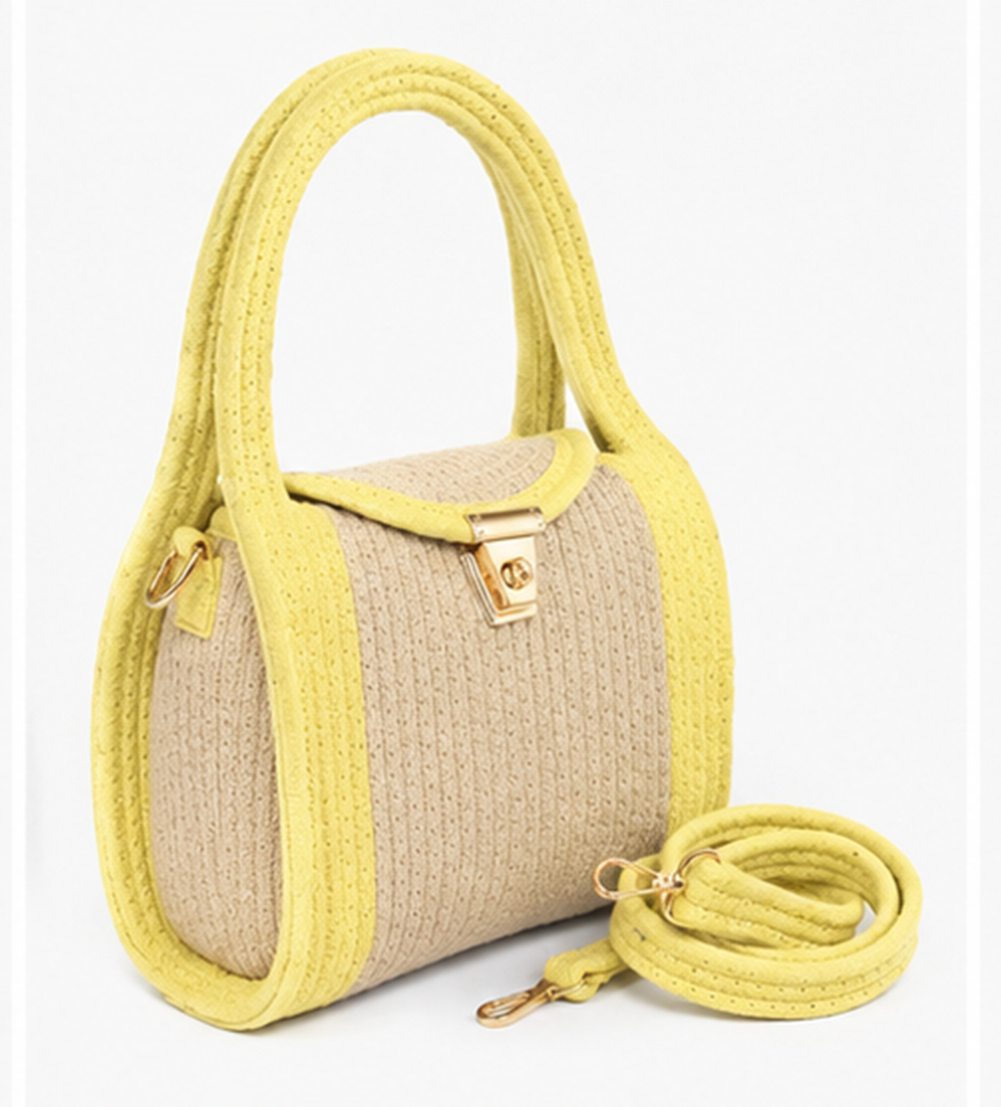 Yellow Handmade Crochet Handbag in Pastel Blue, Straw Woven Summer Tote