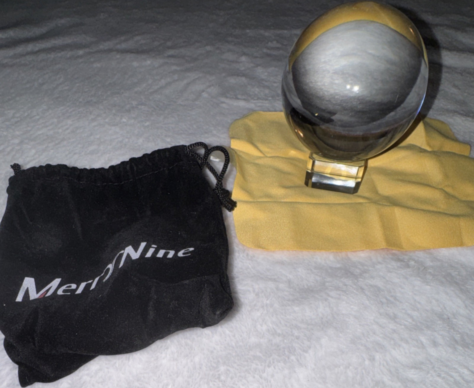 MerrNine Clear Crystal Ball Sphere with Stand & Drawstring Pouch