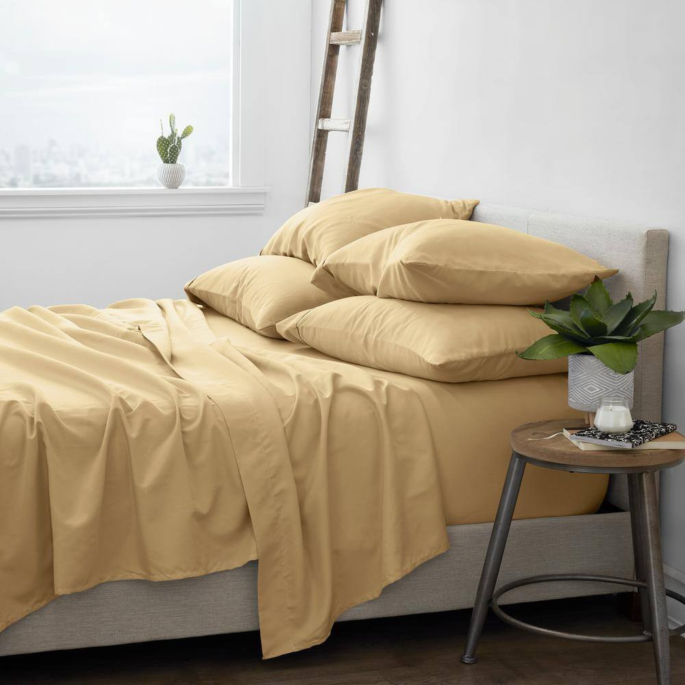6-Piece Gold Solid Microfiber King Sheet Set Free Shipping New