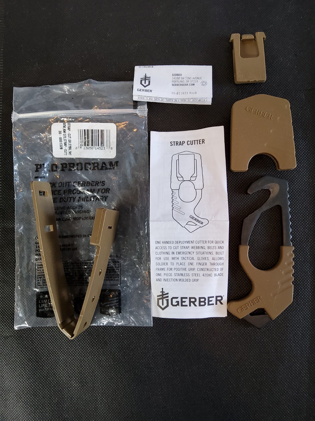 US Military Gerber Strap Cutter Tan w/Sheath Seatbelt Cutter