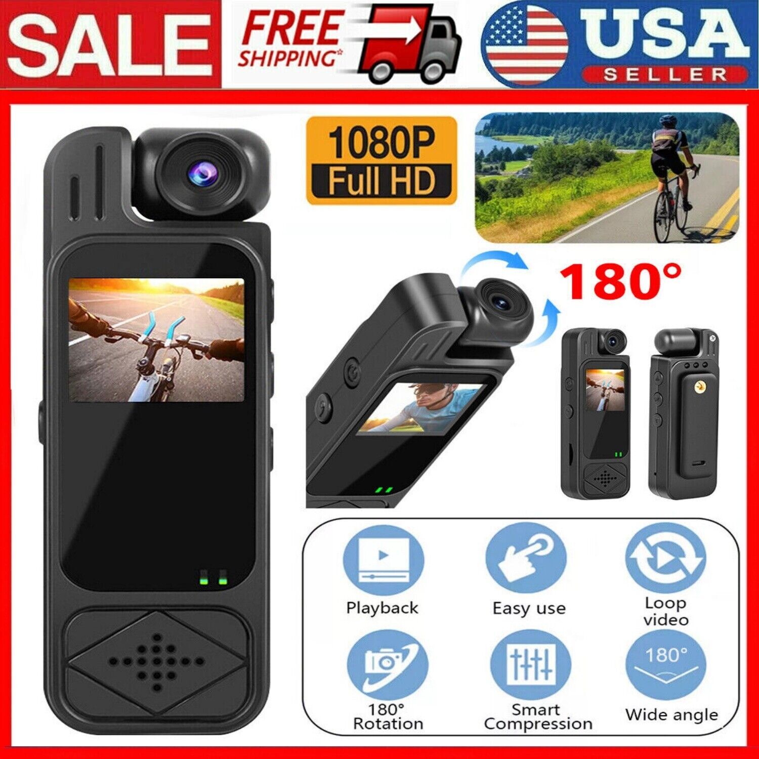 Portable 1080P Camcorder Mini Police Body Camera HD 180° Video DVR IR Night Cam