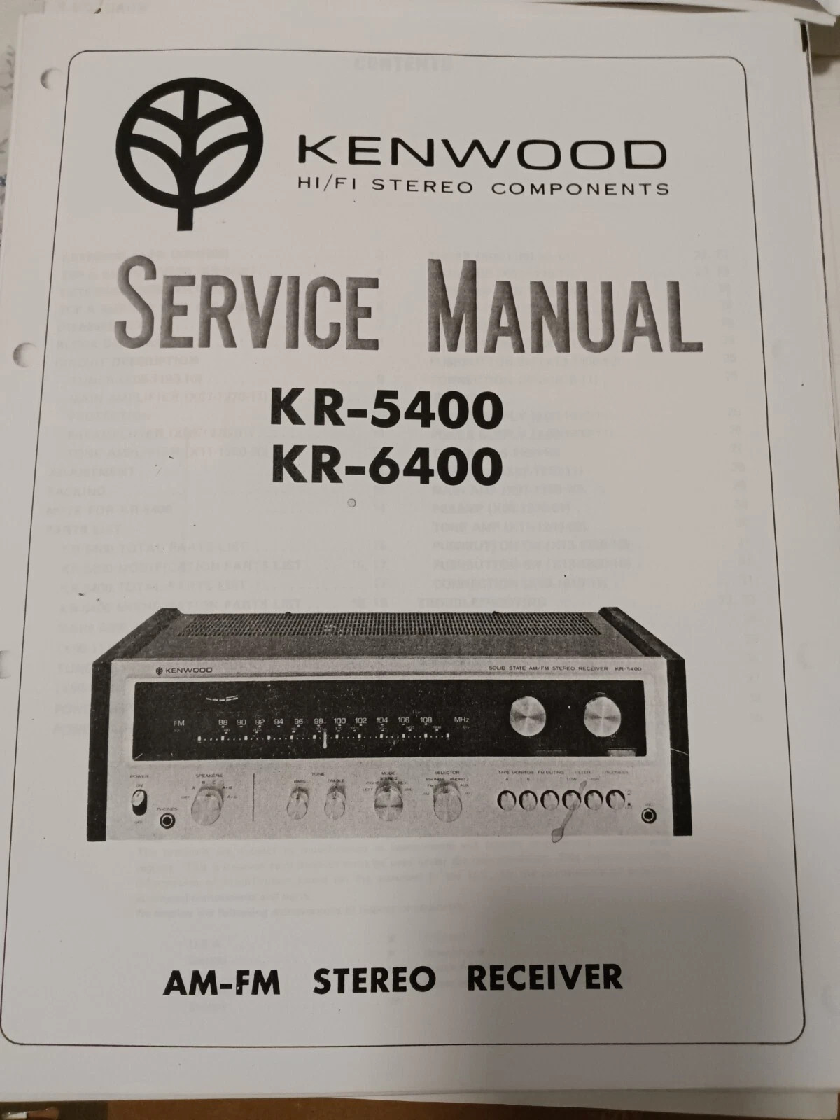 KENWOOD KR-5400 KR-6400 Receiver Service Manual Photocopy