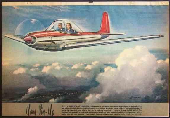 1946 All AMERICAN ENSIGN 10A Concept Plane Color Pin-Up
