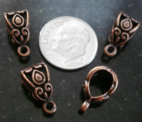 4 BAILS antique copper platd 14mm design nolead closed ring pendant bails PFG008