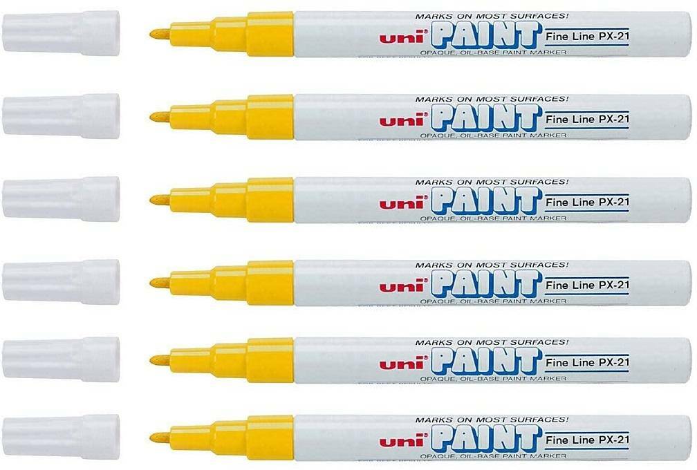 Uni-Paint 63705 PX-21 Oil-Based Permanent Marker, Fine Line, Yellow, 6-Pack