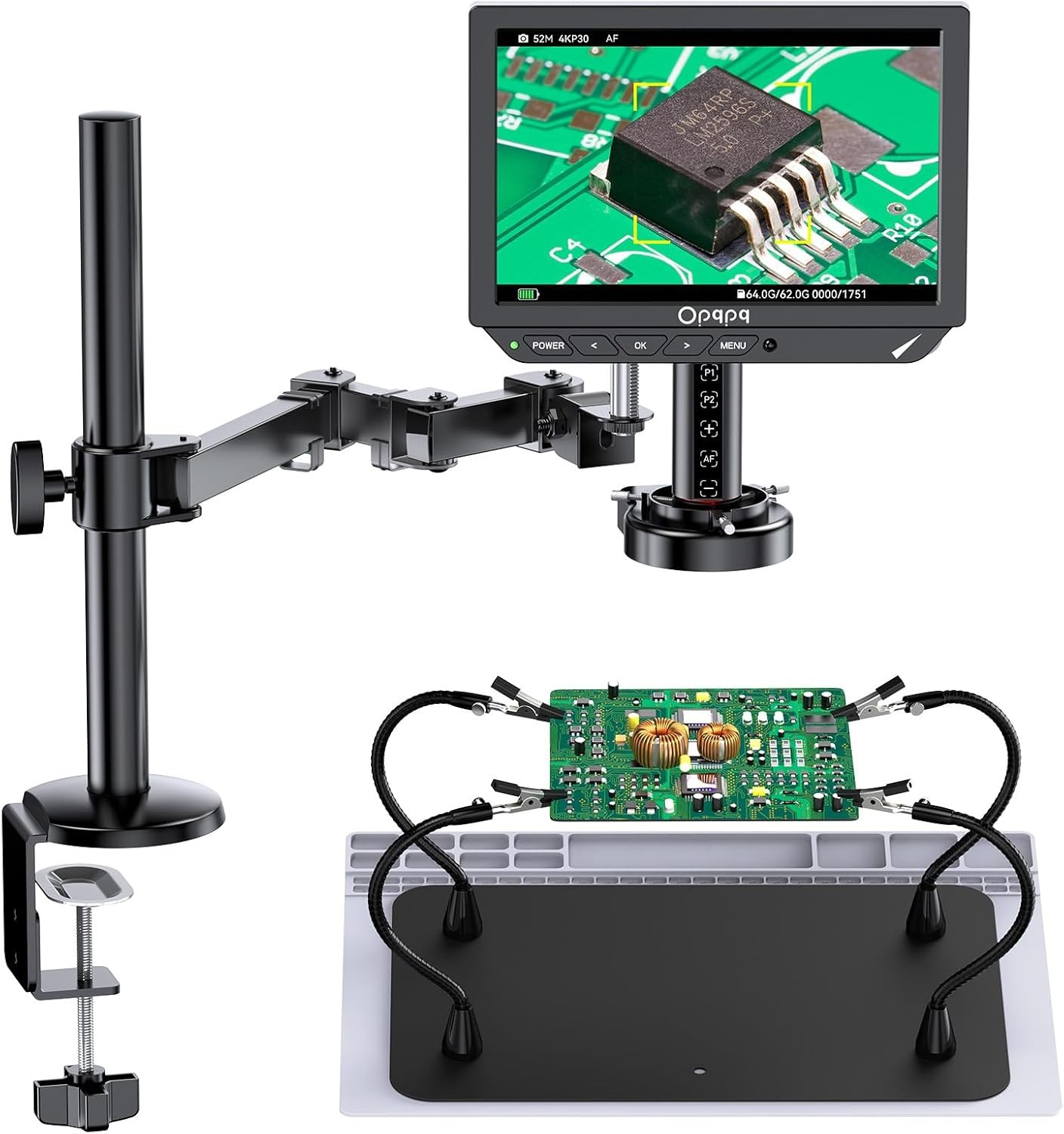 4K AutoFocus Digital Microscope 10" HDMI Soldering Microscope 2000x Flexible Arm