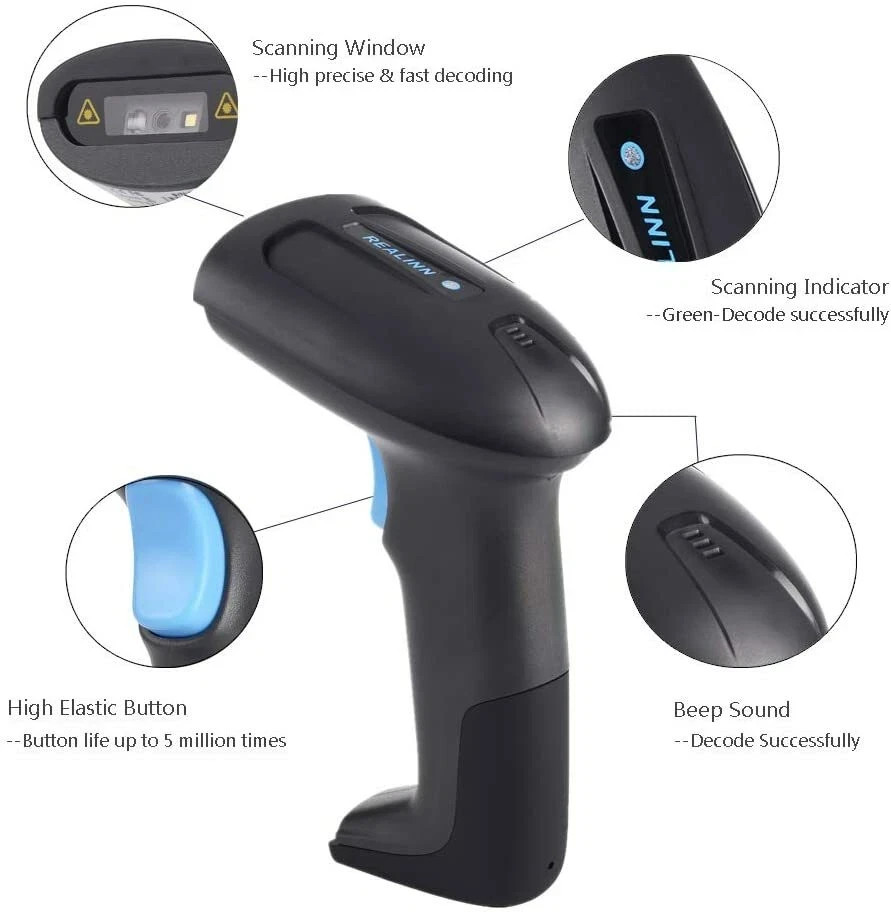 Realinn RL6200BT Wireless/BT/USB Barcode Scanner 1D 2D QR Rechargeable