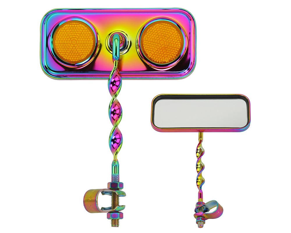 Bike RECTANGLE FLAT TWISTED MIRROR OIL SLIK AMBER REFLECTORS.