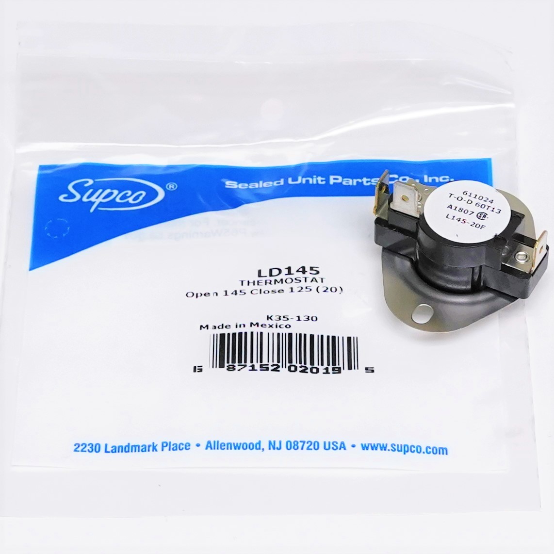 Supco LD145-20 Heater Limit Thermostat Thermodisc Open On Rise 3 Wire