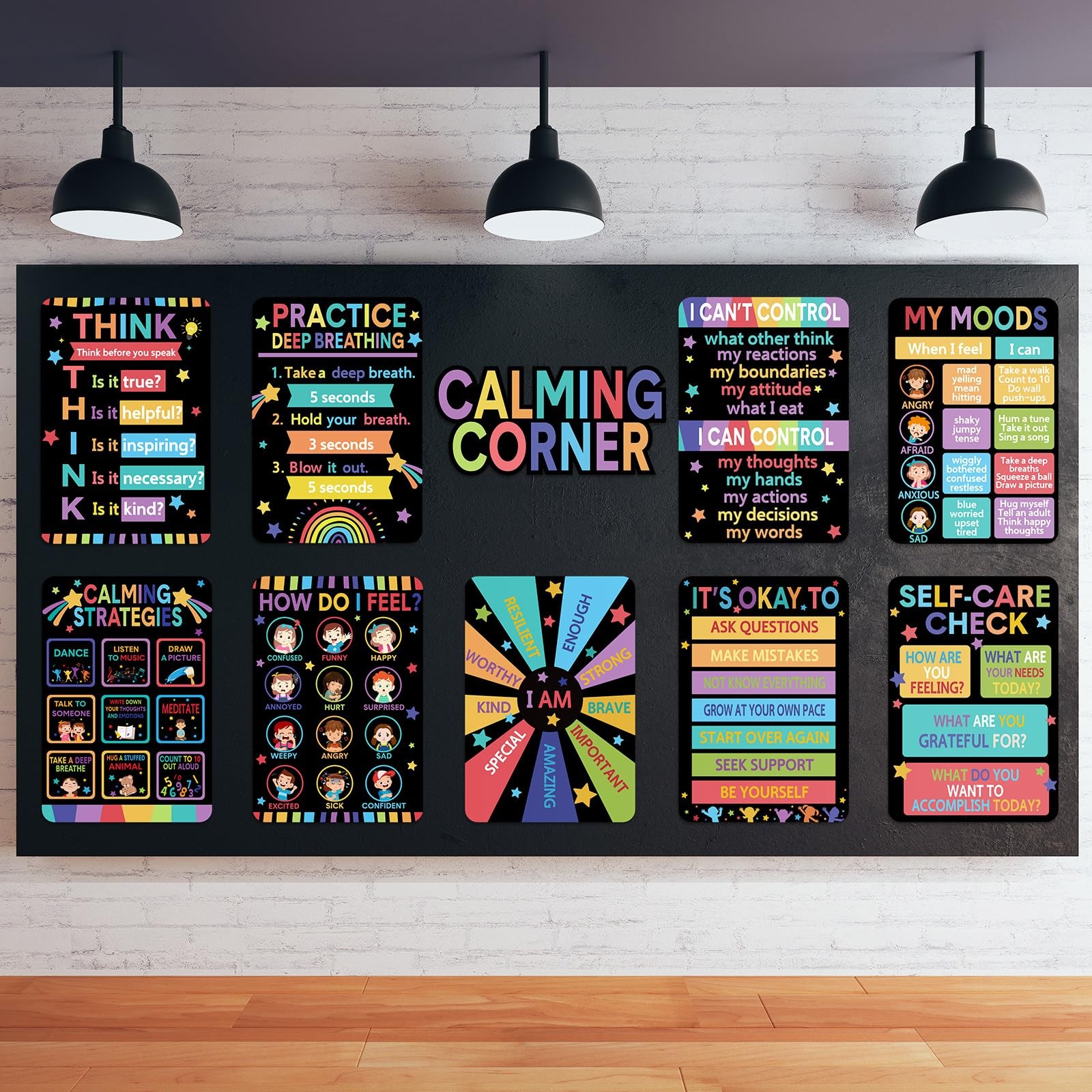 10 Pcs Calming Posters Emotion Chart for Kids Feeling Management Posters Back