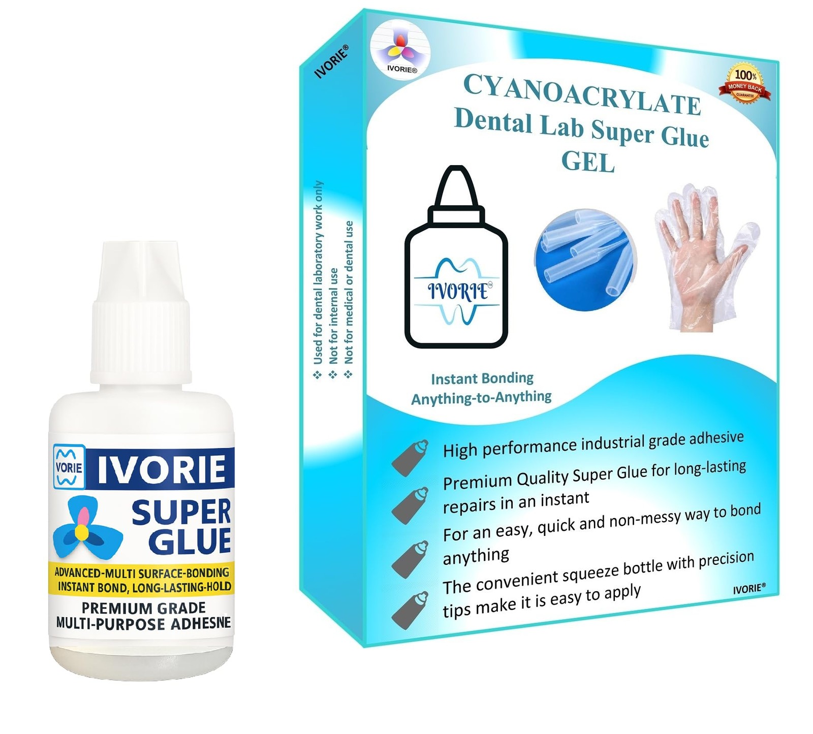 Dental Lab Super Glue Adhesive Instant Bonding - Gel (1oz) 1oz, White