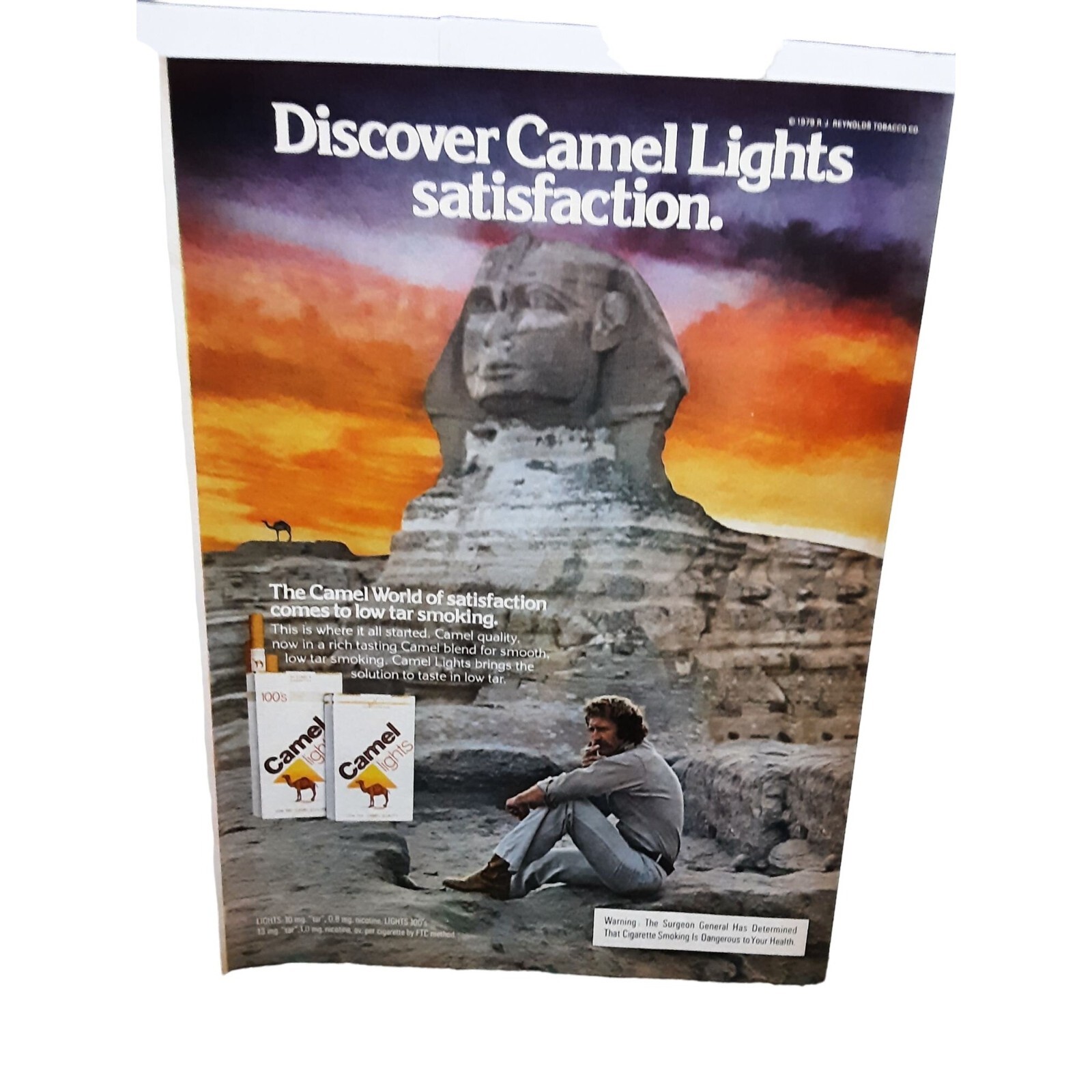 Camel Lights Man Smoking Sphinx Egypt vintage 1979 Magazine Print Ad 70s