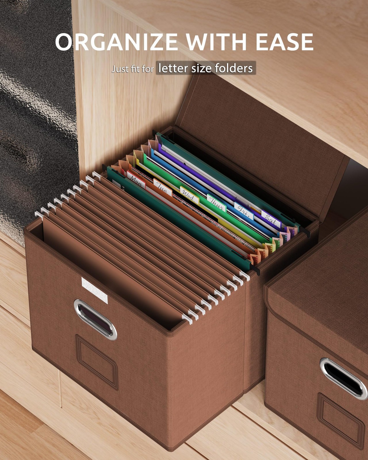 Oterri 2 Pack File Organizer Box,File 2 pack - without folders, Reddish Brown
